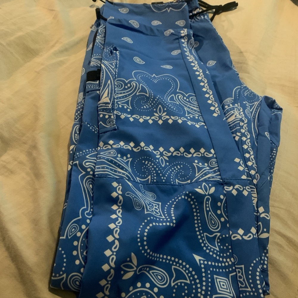 Blue Bandana Print Drawstring Pants